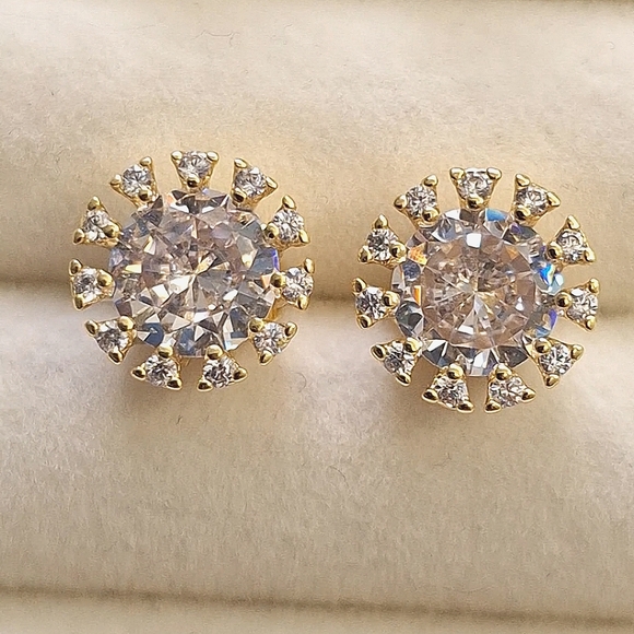 Round shape halo diamond stud earrings - Picture 1 of 5